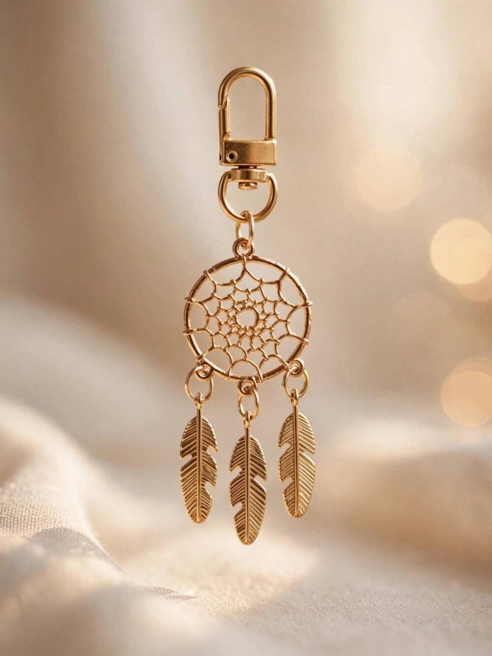 Gold Dreamcatcher Keychain Feather Charms